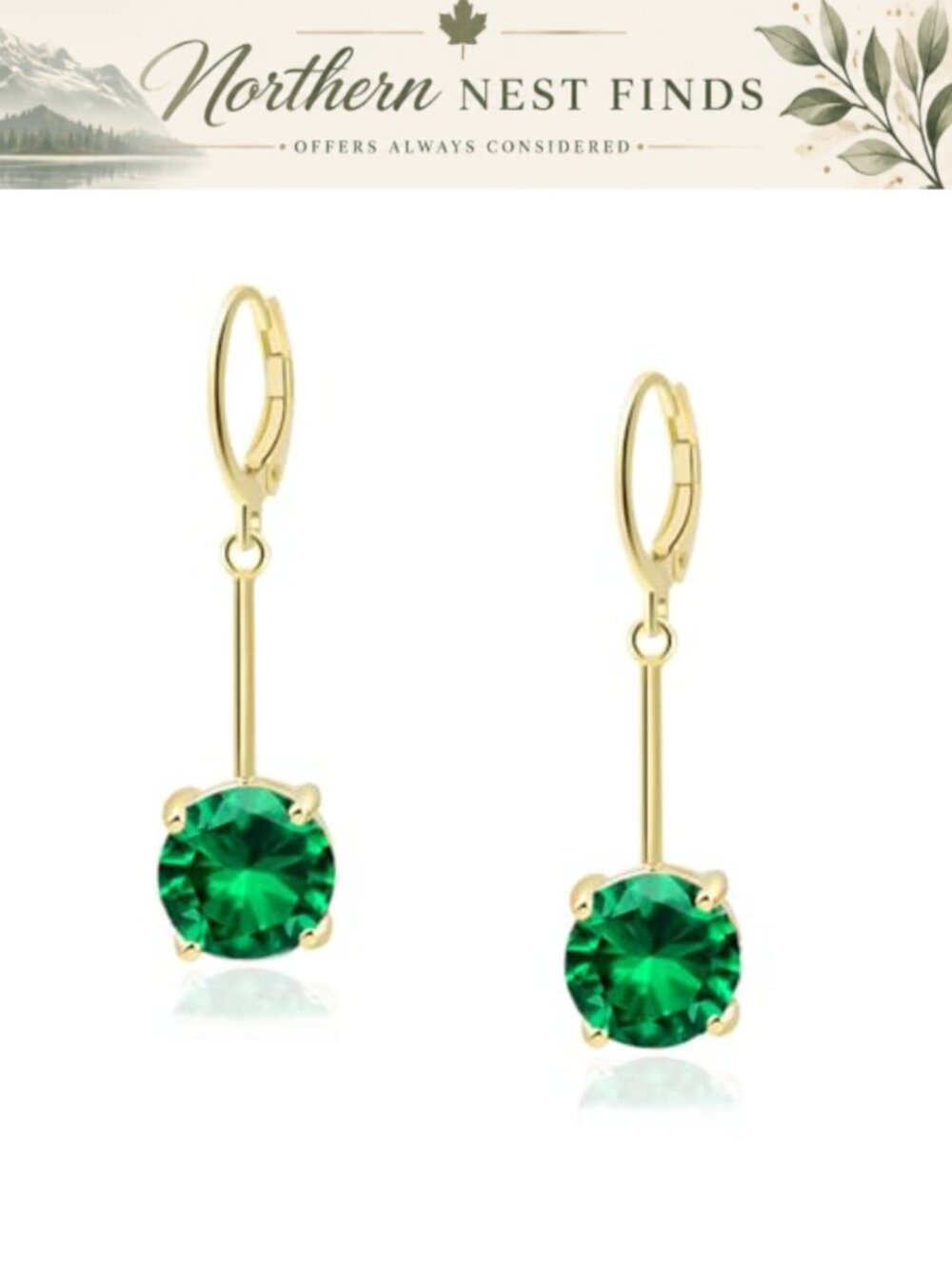 Round Cubic Zirconia Leverback Drop Dangle Earrings 18k Gold Plated